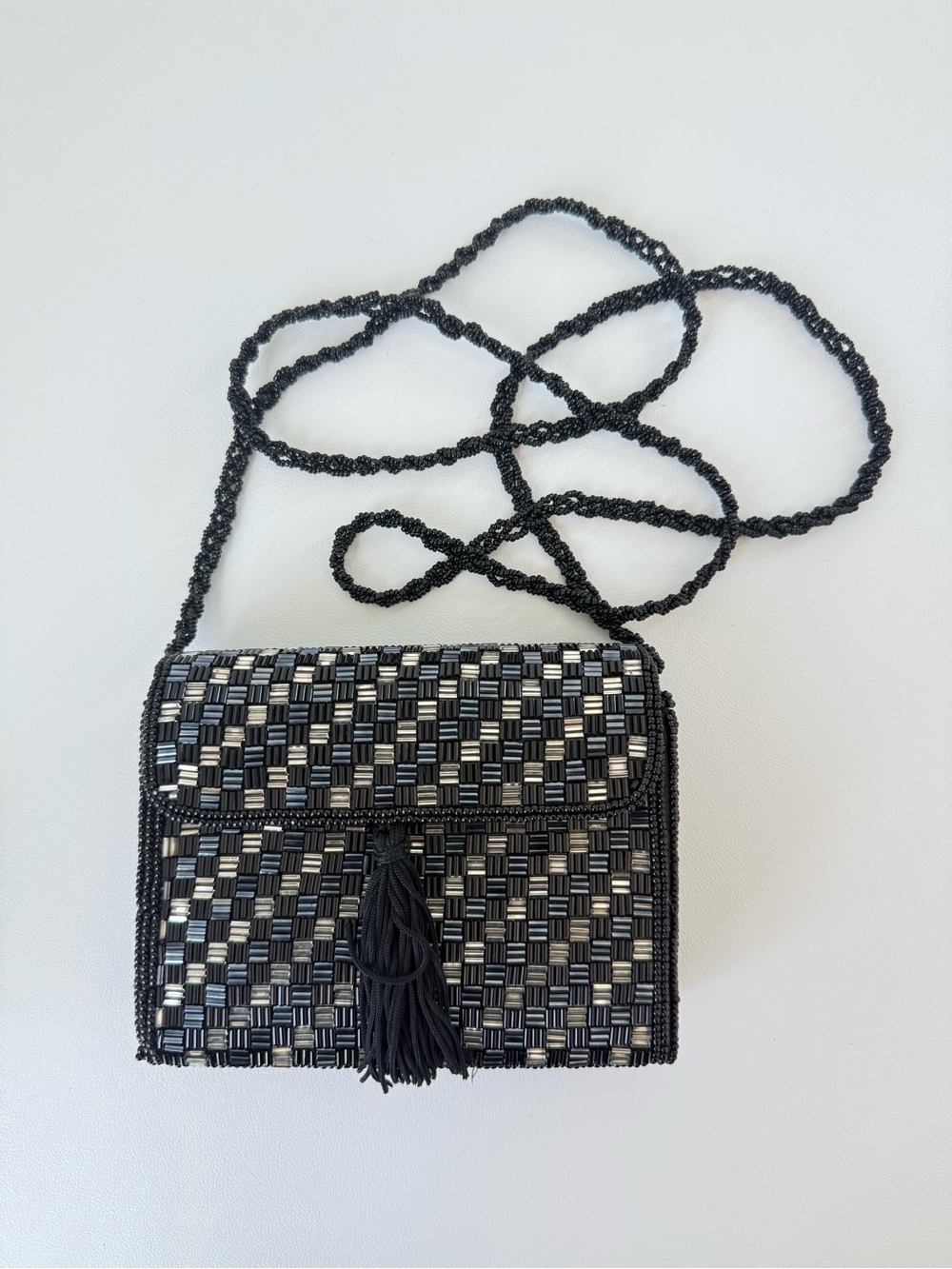 vintage checkerboard beaded evening bag